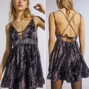Urban Outfitters Naomi Celestial Strappy Mini Dress Gray Black Whimsigoth Medium